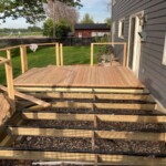 The eastern most section has been decked. Boards still need to be trimmed and the picture framing boards installed. First section done.