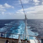 This is the view from the aft deck. Our cabin was directly below this deck, so our desk was just about the same. About the only downside of being on the fantail was the noise from the screws. This is pretty much what we saw for 5 days going out to the islands and 5 days coming back. Looking aft